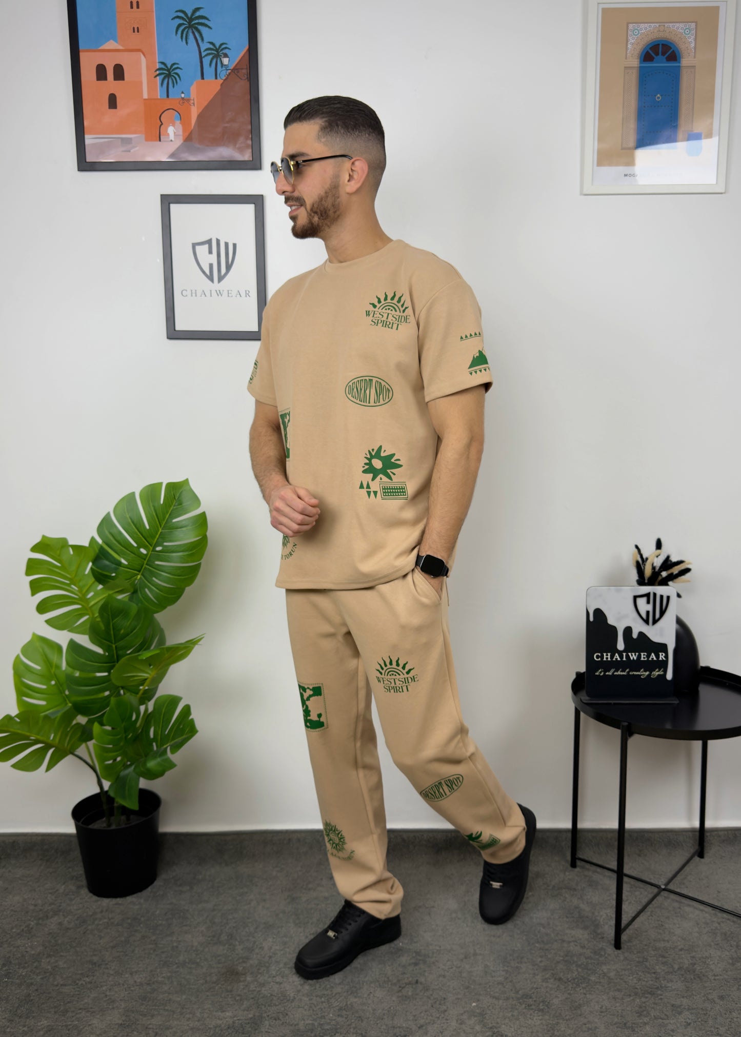Pantalon et T-shirt Oversize en coton lourd 320 GSM Motif Westside sérigraphie
