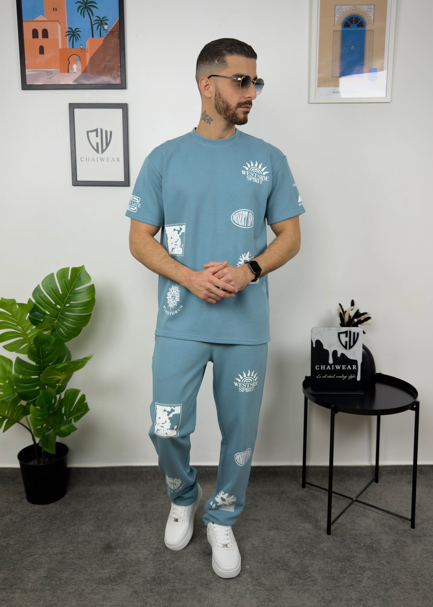 Pantalon et T-shirt Oversize en coton lourd 320 GSM Motif Westside sérigraphie