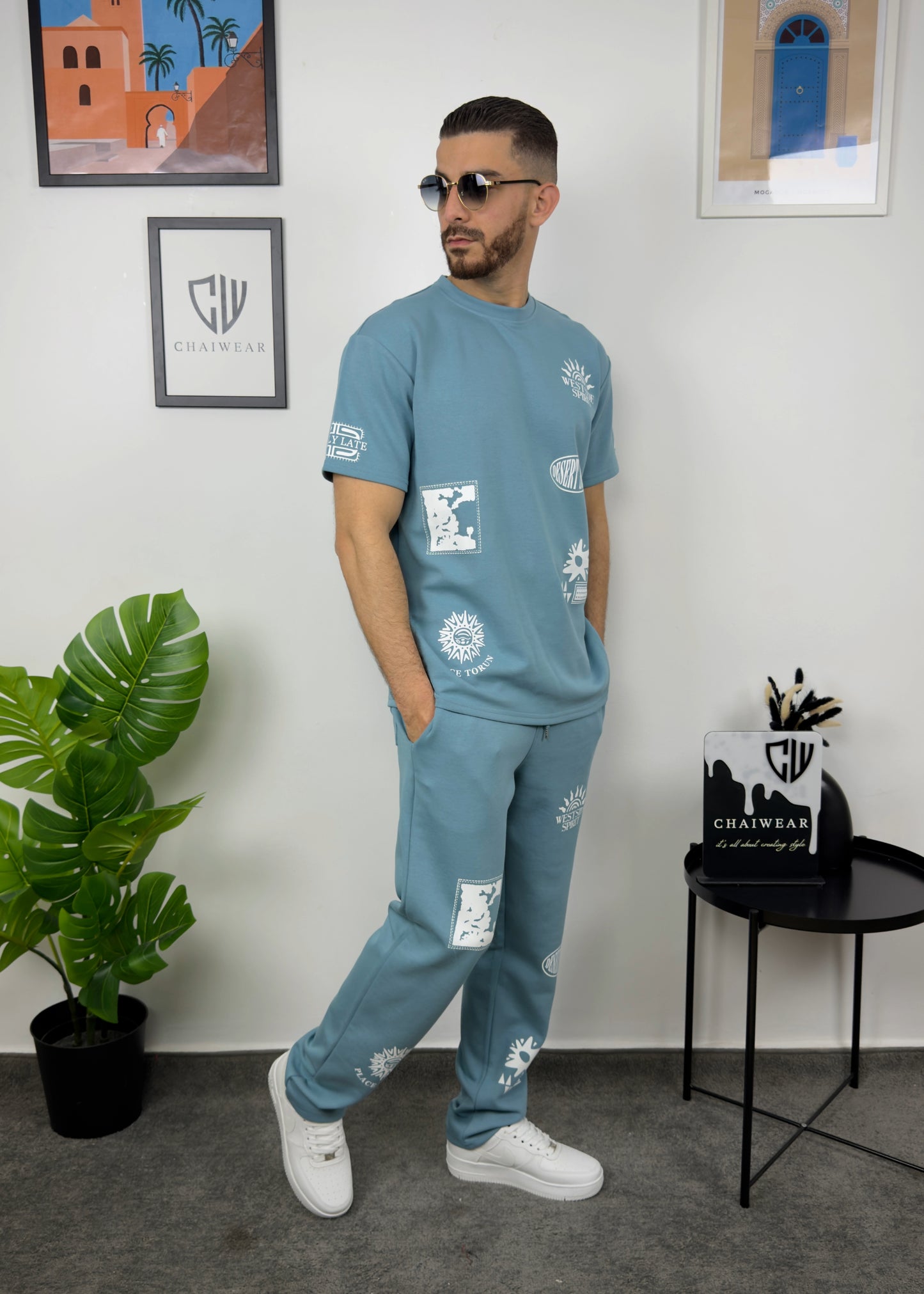Pantalon et T-shirt Oversize en coton lourd 320 GSM Motif Westside sérigraphie