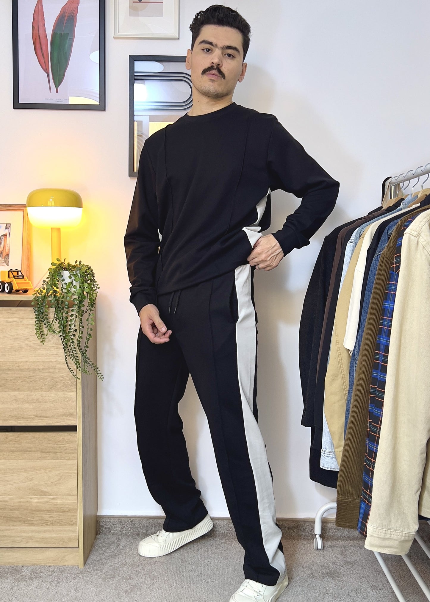 Pantalon et Sweat coupe oversize avec bande et pli en coton lourd 320 GSM