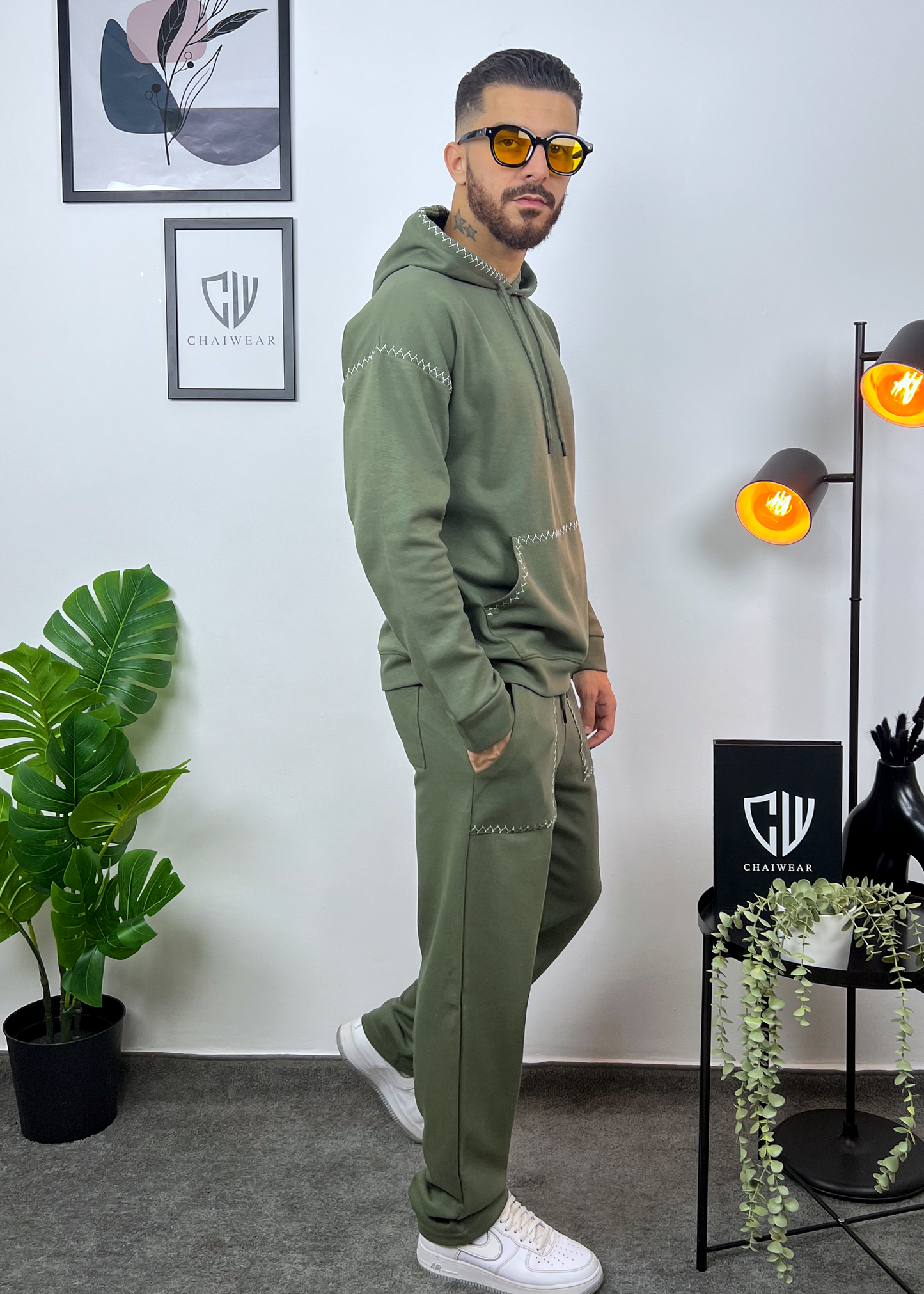 Pantalon et Capuche avec broderie oversize en coton lourd 320g / m²