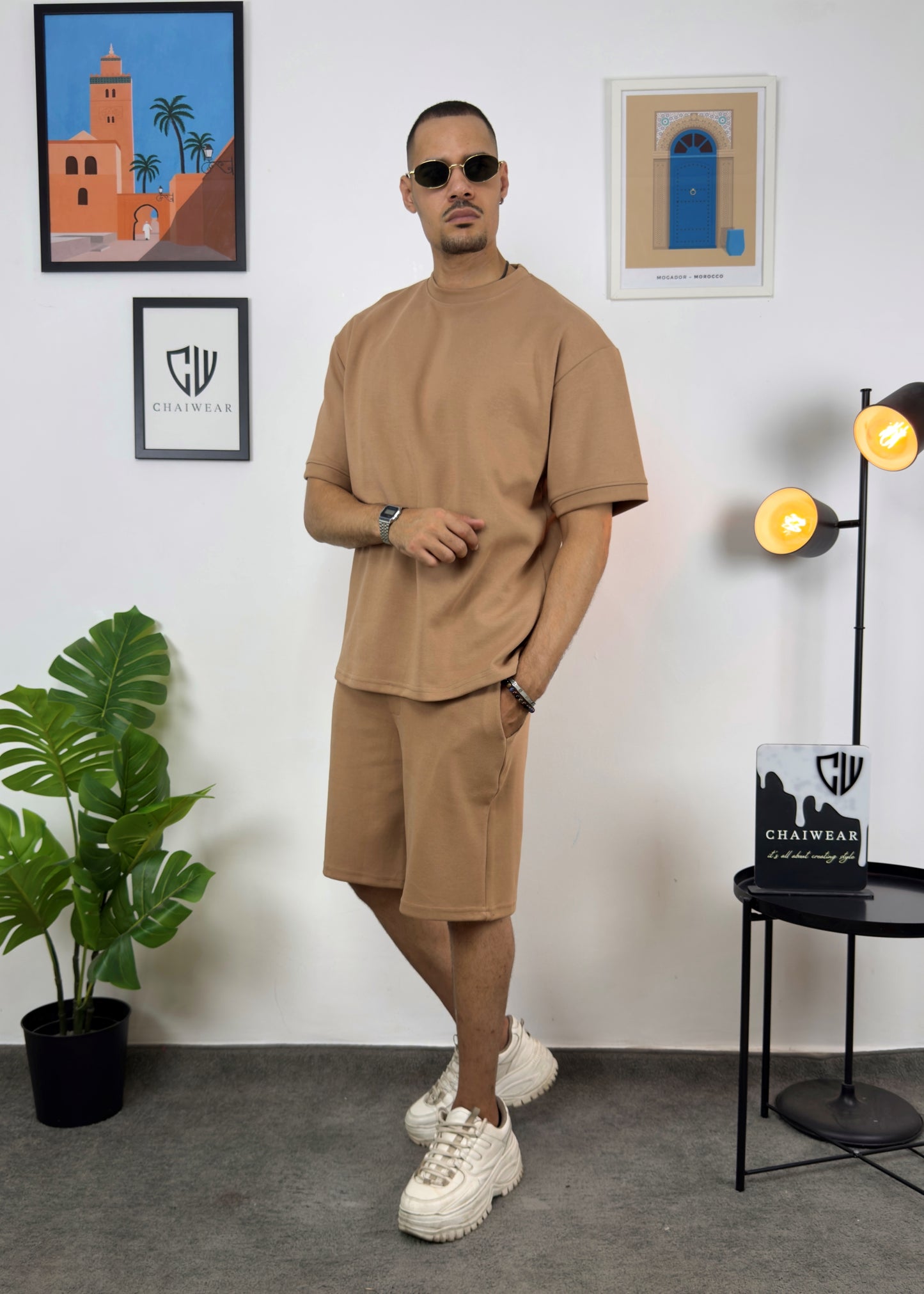 Short et T-shirt simple oversize en coton lourd 320 GSM