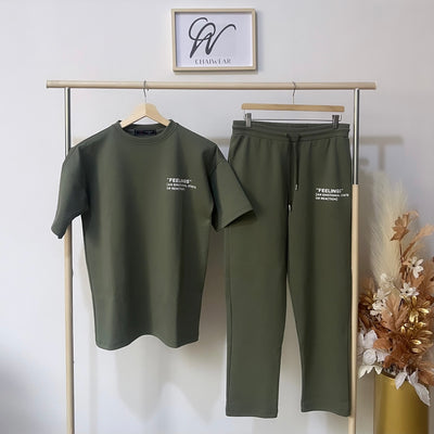 Complet Pantalon et T-shirt Feeling oversize vert foncé  en coton lourd 320 g