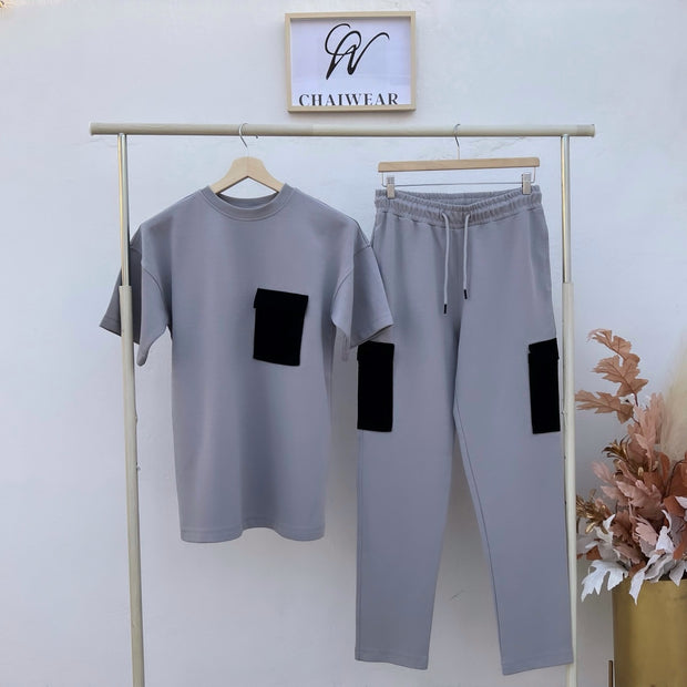Complet Pantalon et T-shirt avec poches Couleur gris et poche en noir 320 g