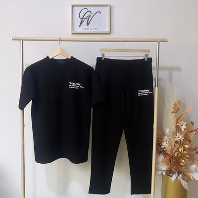 Complet Pantalon et T-shirt Feeling oversize Noir en coton lourd 320 g