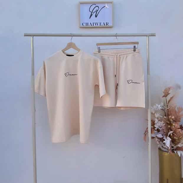 Complet Oversize Culotte et T-shirt Dream Blanc cassé en coton lourd 320 g