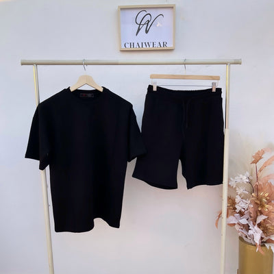 Complet Oversize Culotte et T-shirt avec pli Noir en coton lourd 320 g