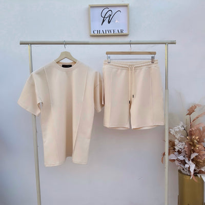 Complet Oversize Culotte et T-shirt avec pli Blanc cassé en coton lourd 320 g