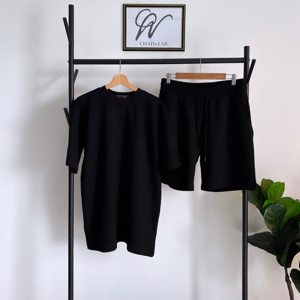 Complet Culotte et T-shirt oversize Noir en coton lourd 320 g