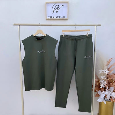 Complet All or nothing Pantalon et débardeur couleur Vert kaki en coton lourd 320 g