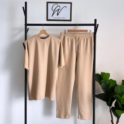 Complet Pantalon et T-shirt oversize en coton Beige lourd 320 g