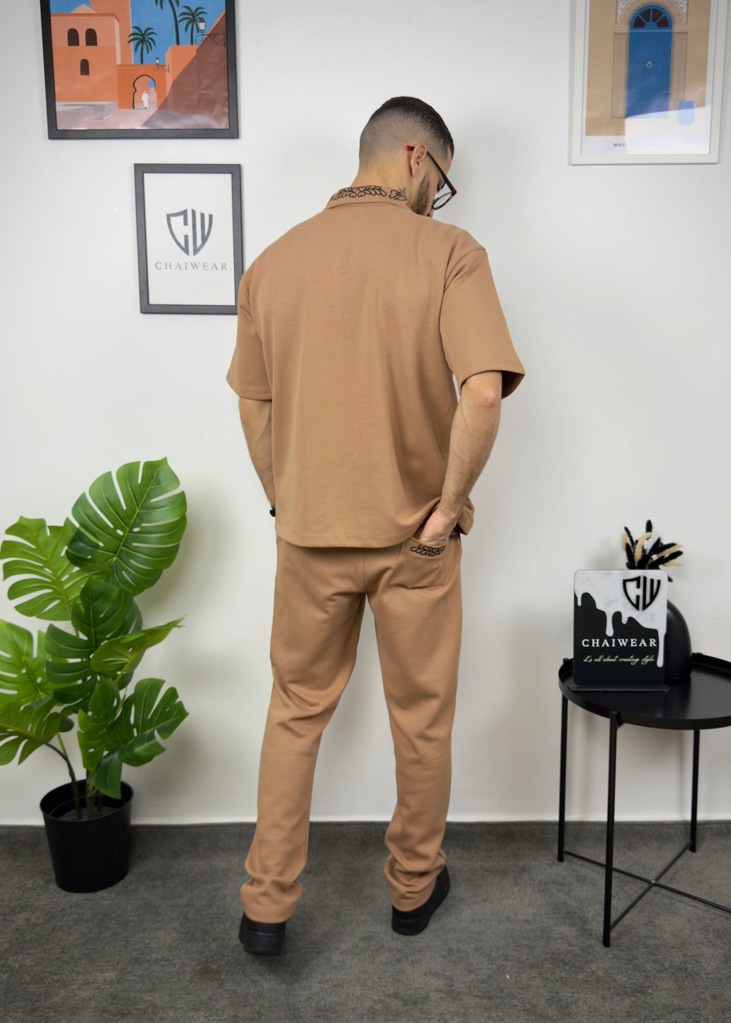 Pantalon et Chemise avec poche Oversize en coton lourd 320 GSM avec Broderie