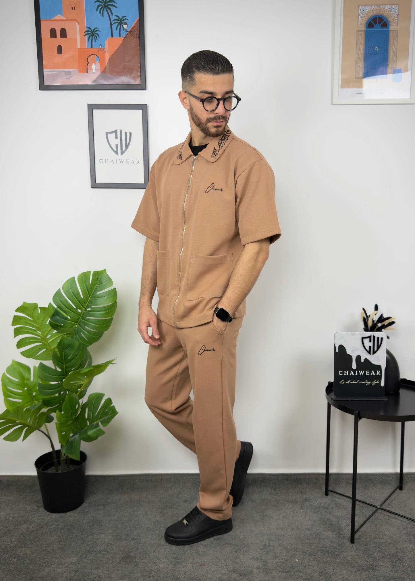 Pantalon et Chemise avec poche Oversize en coton lourd 320 GSM avec Broderie