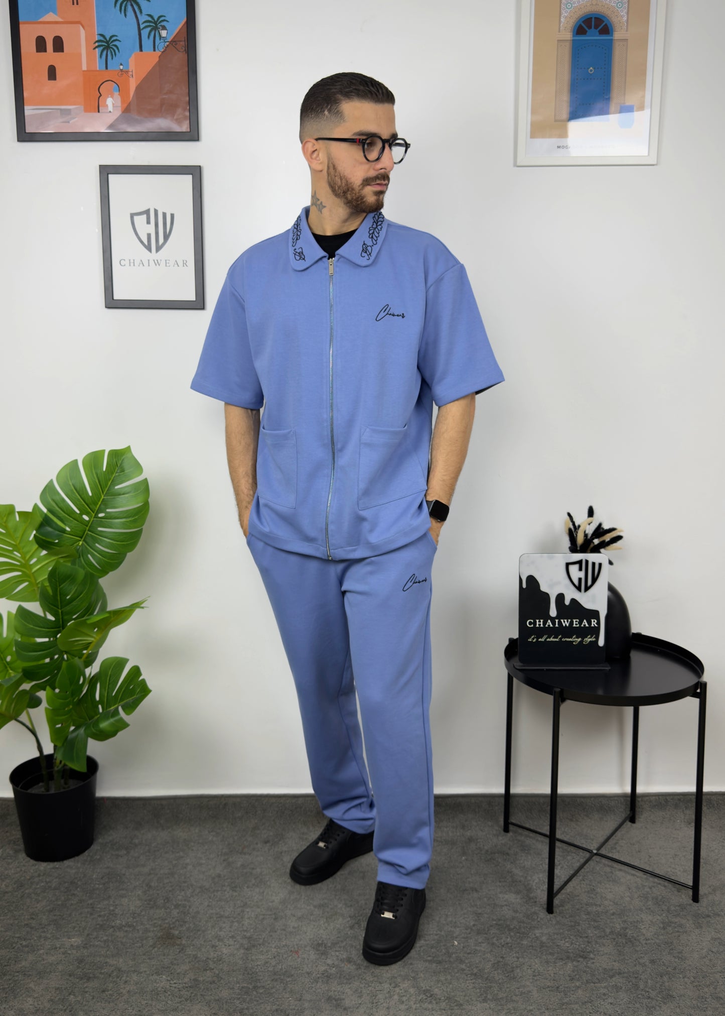 Pantalon et Chemise avec poche Oversize en coton lourd 320 GSM avec Broderie