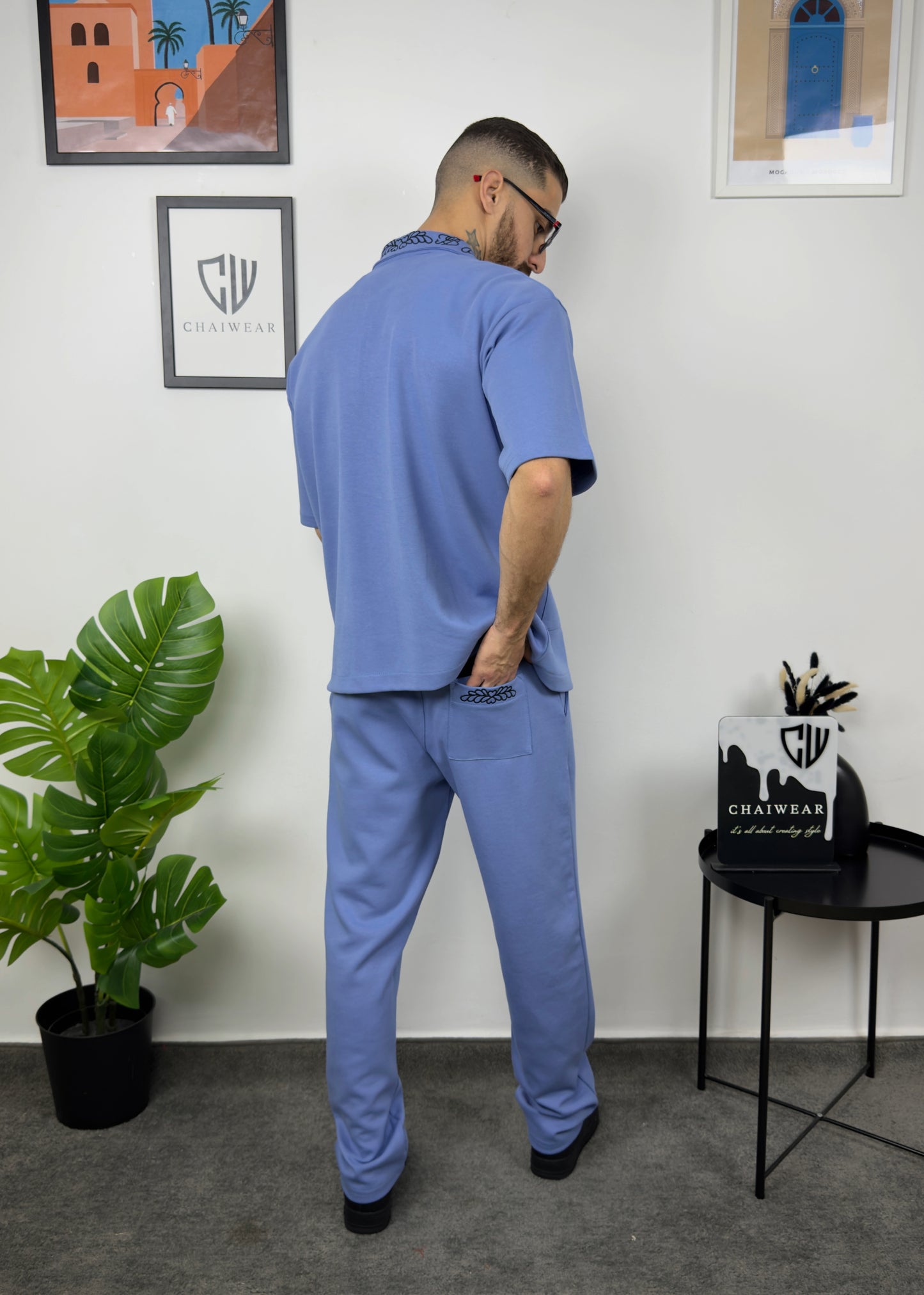Pantalon et Chemise avec poche Oversize en coton lourd 320 GSM avec Broderie
