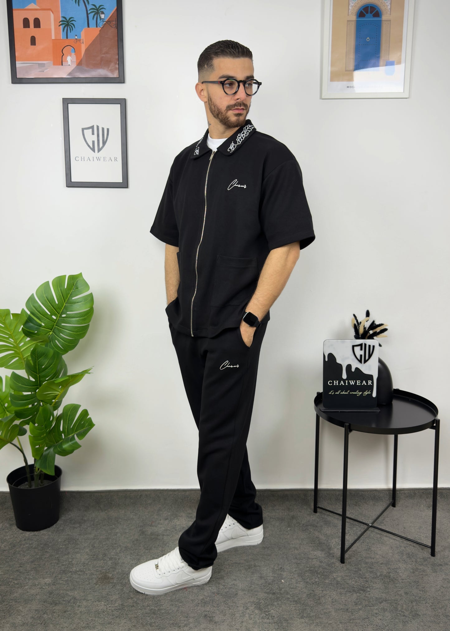 Pantalon et Chemise avec poche Oversize en coton lourd 320 GSM avec Broderie