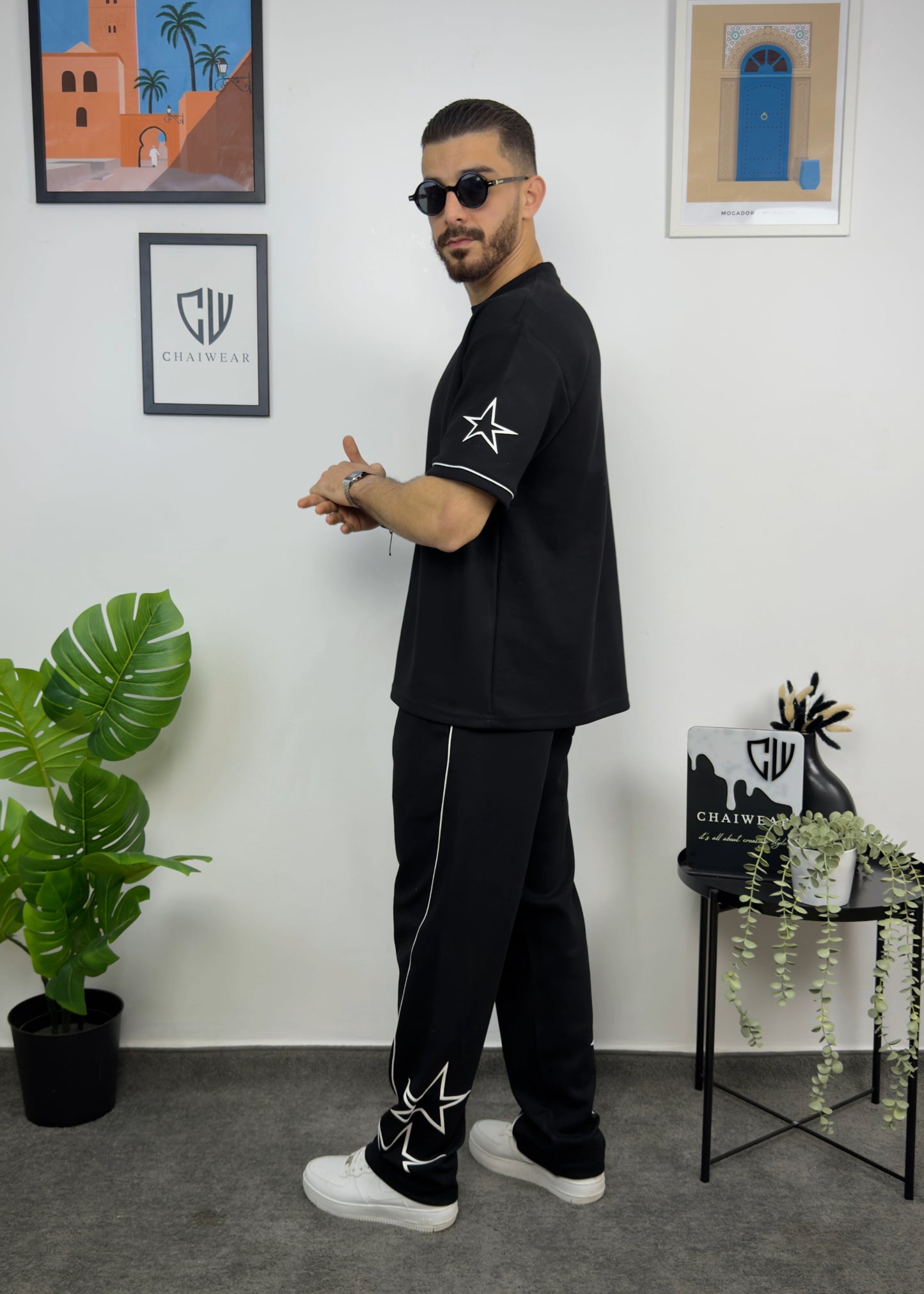 Pantalon et T-shirt Oversize en coton lourd 320 GSM Motif étoiles sérigraphie