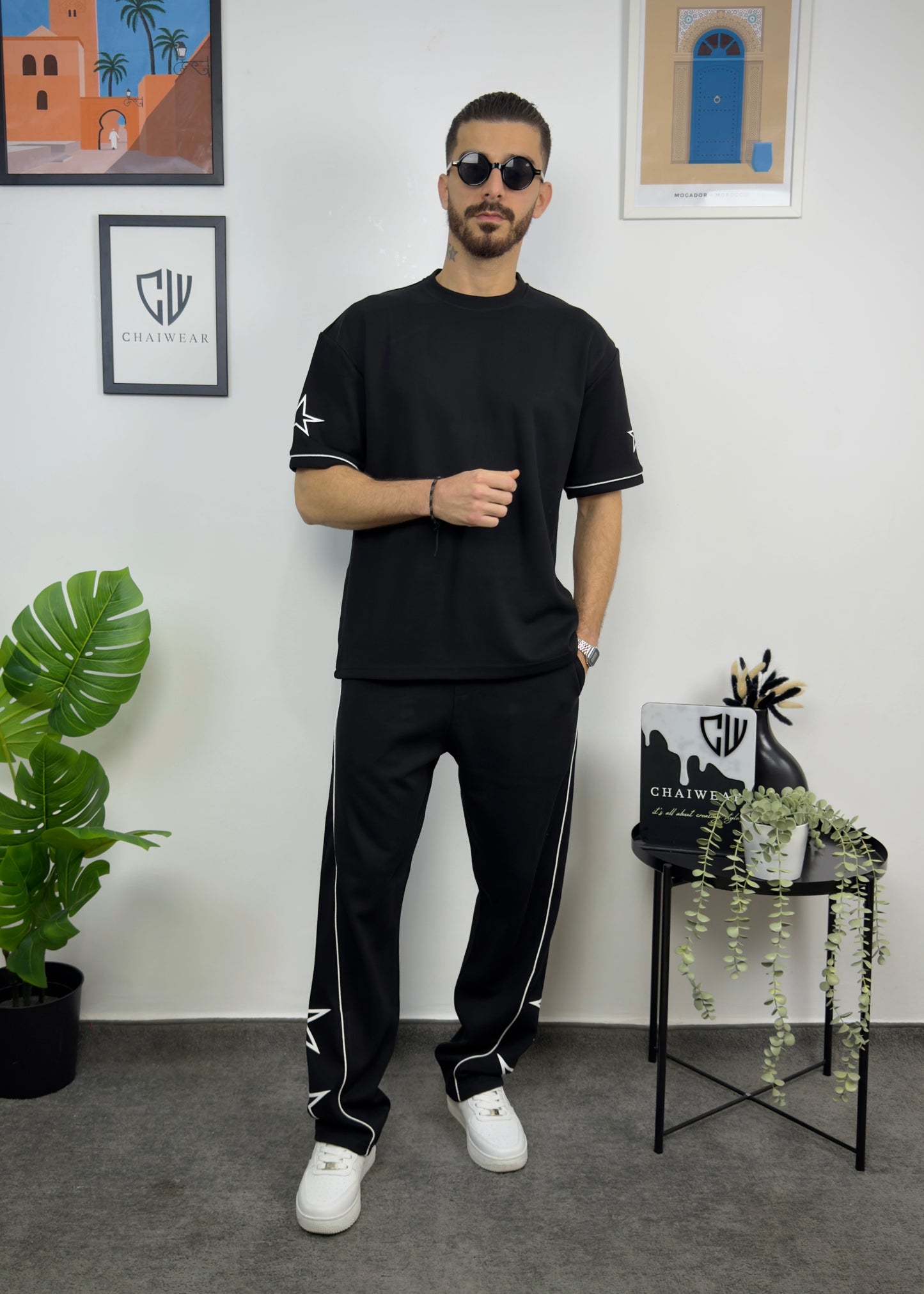 Pantalon et T-shirt Oversize en coton lourd 320 GSM Motif étoiles sérigraphie