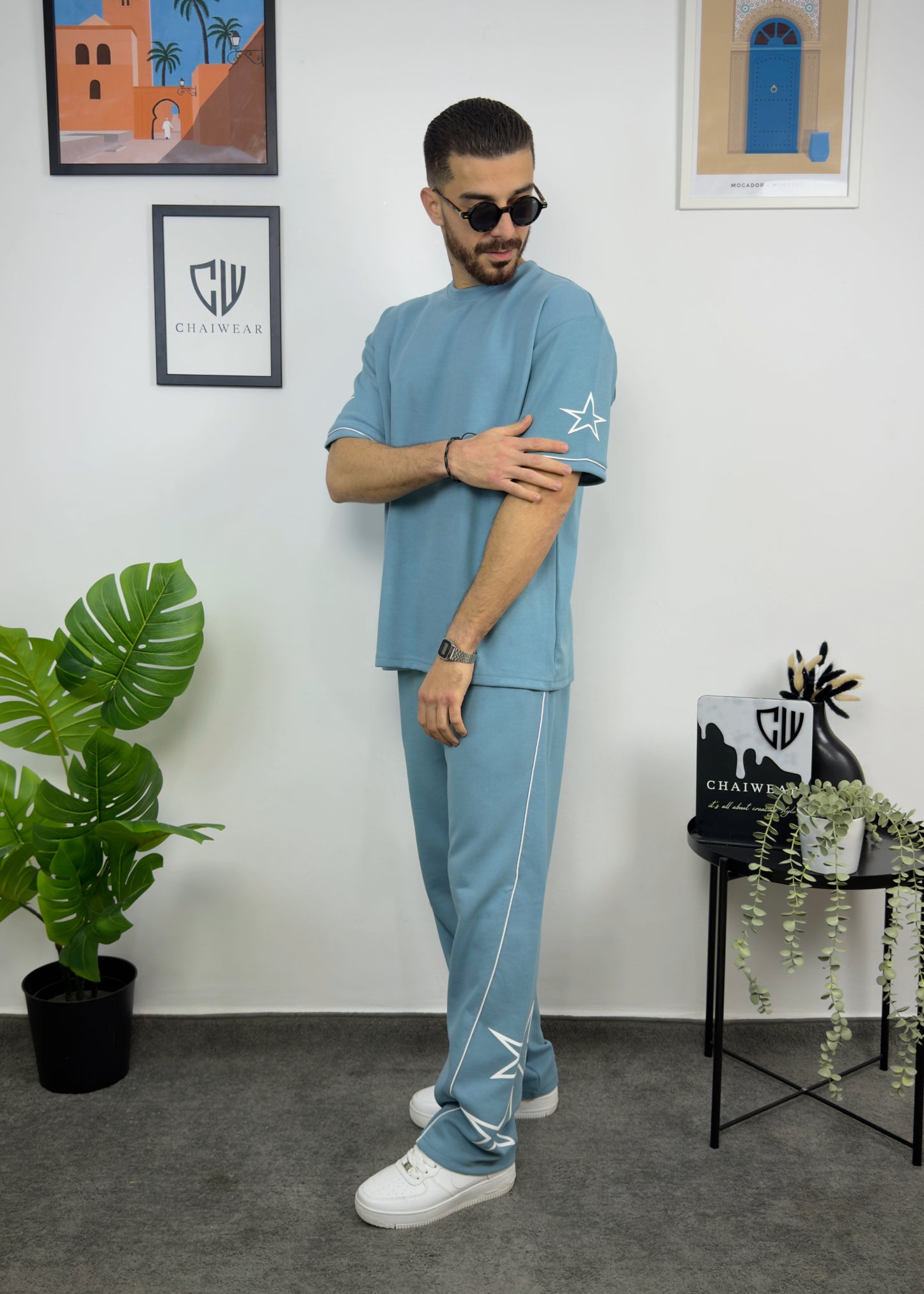 Pantalon et T-shirt Oversize en coton lourd 320 GSM Motif étoiles sérigraphie