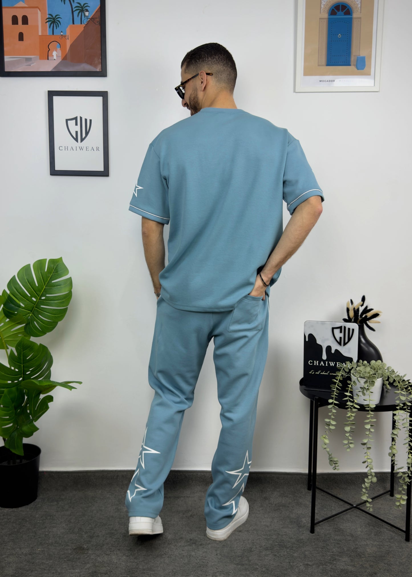 Pantalon et T-shirt Oversize en coton lourd 320 GSM Motif étoiles sérigraphie