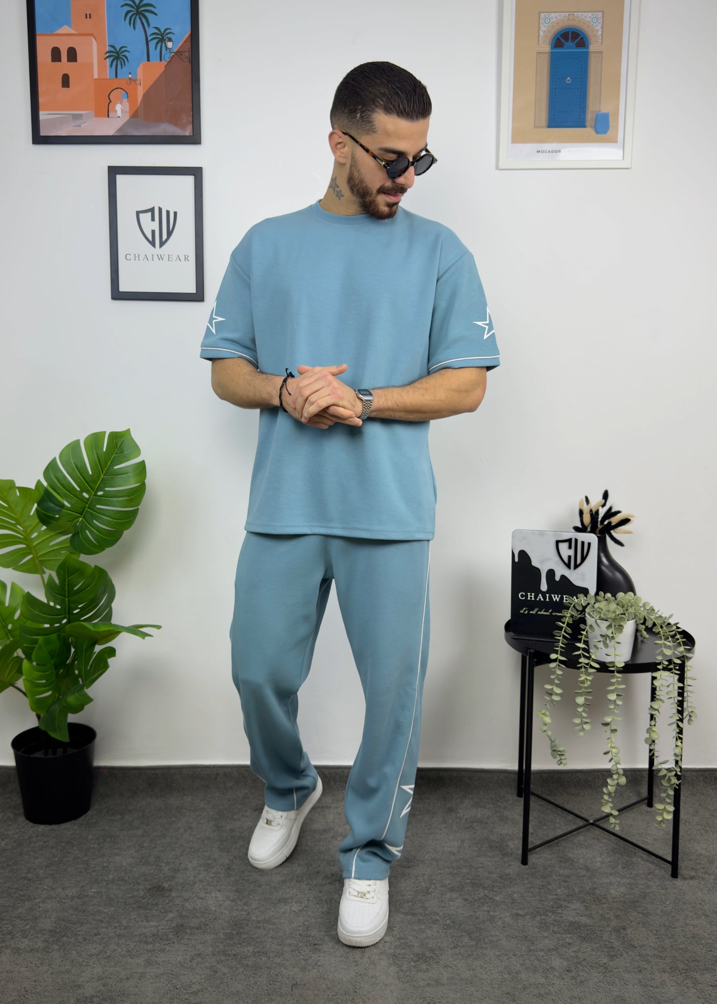 Pantalon et T-shirt Oversize en coton lourd 320 GSM Motif étoiles sérigraphie
