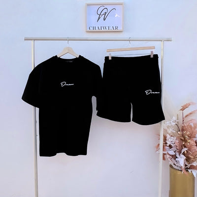 Complet Oversize Culotte et T-shirt Dream Noir en coton lourd 320 g