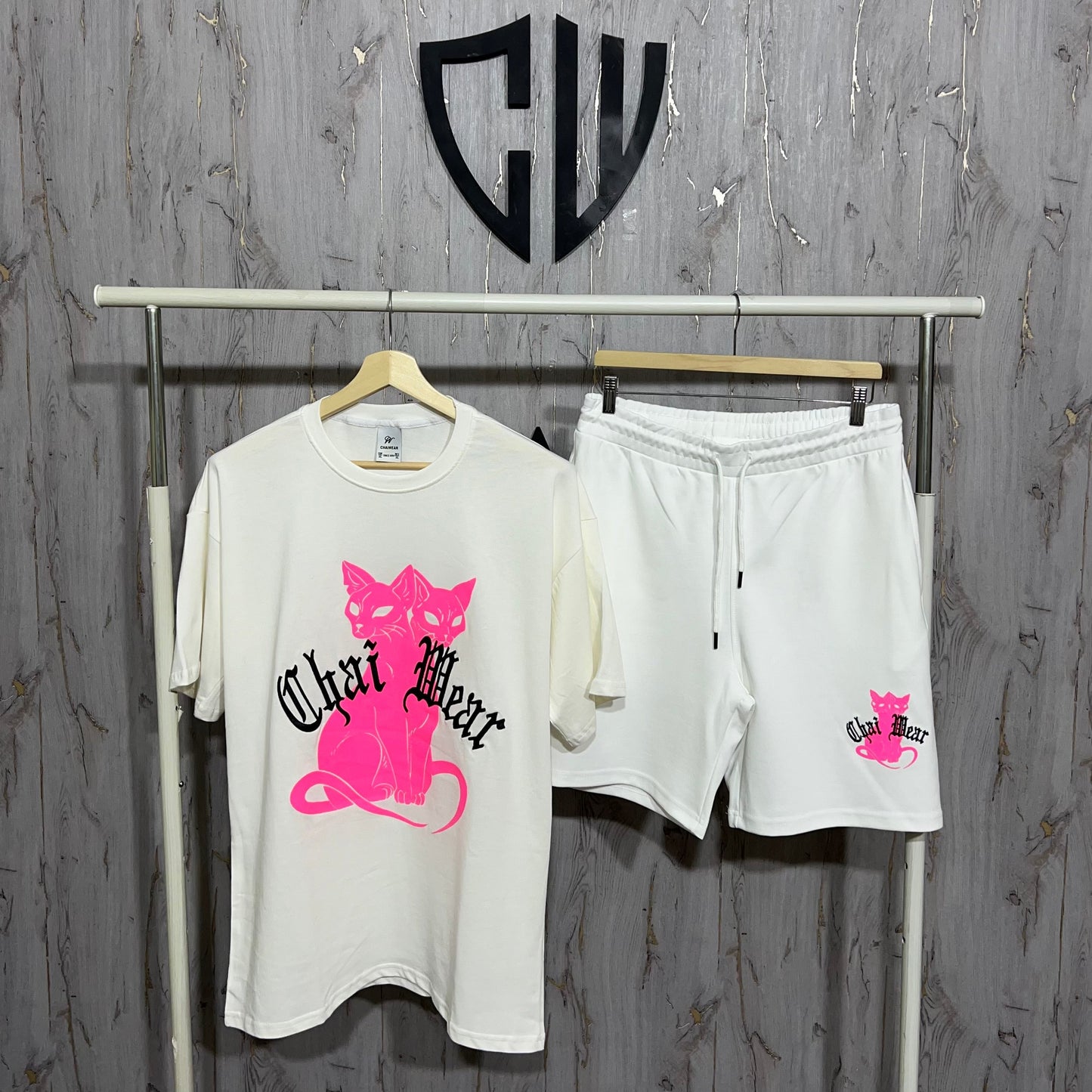 Ensemble Culotte et T-shirt oversize Chat et Broderie en coton lourd 320g / m²
