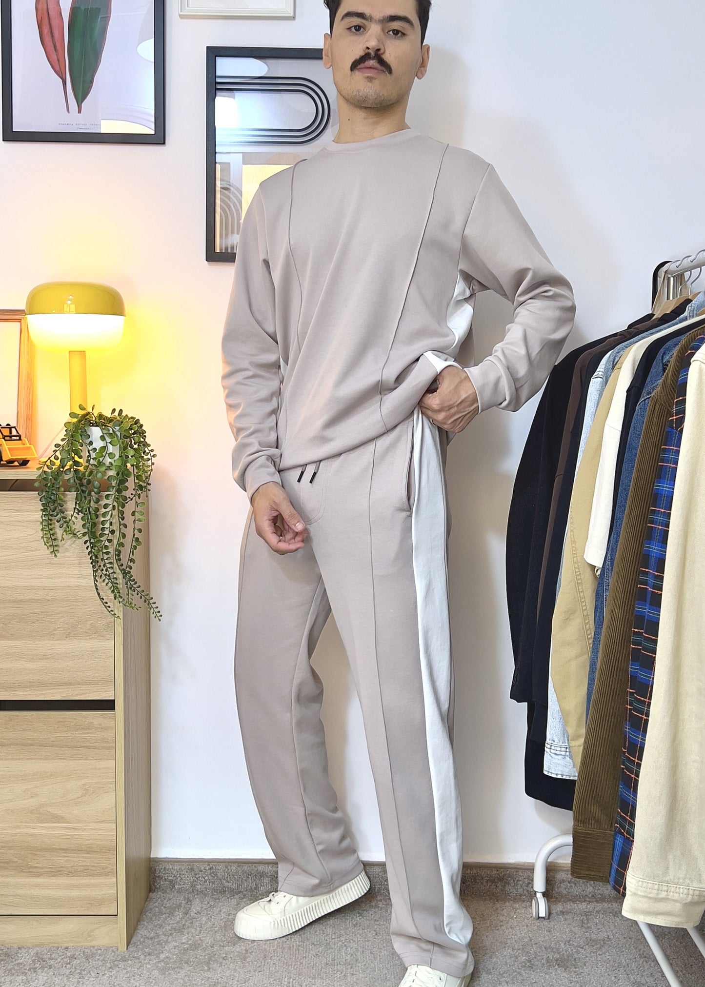 Pantalon et Sweat coupe oversize avec bande et pli en coton lourd 320 GSM