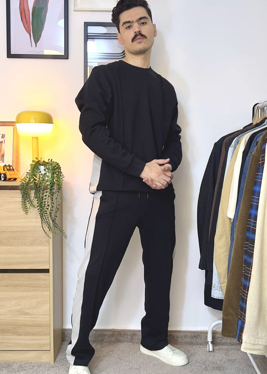 Pantalon et Sweat coupe oversize avec bande et pli en coton lourd 320 GSM