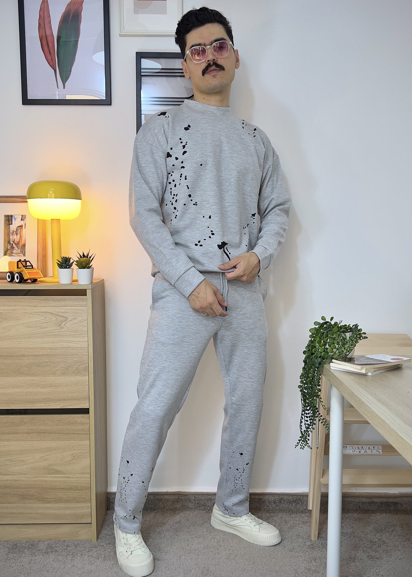 Pantalon et Sweat coupe droite tâche serigraphie en coton lourd 320 GSM