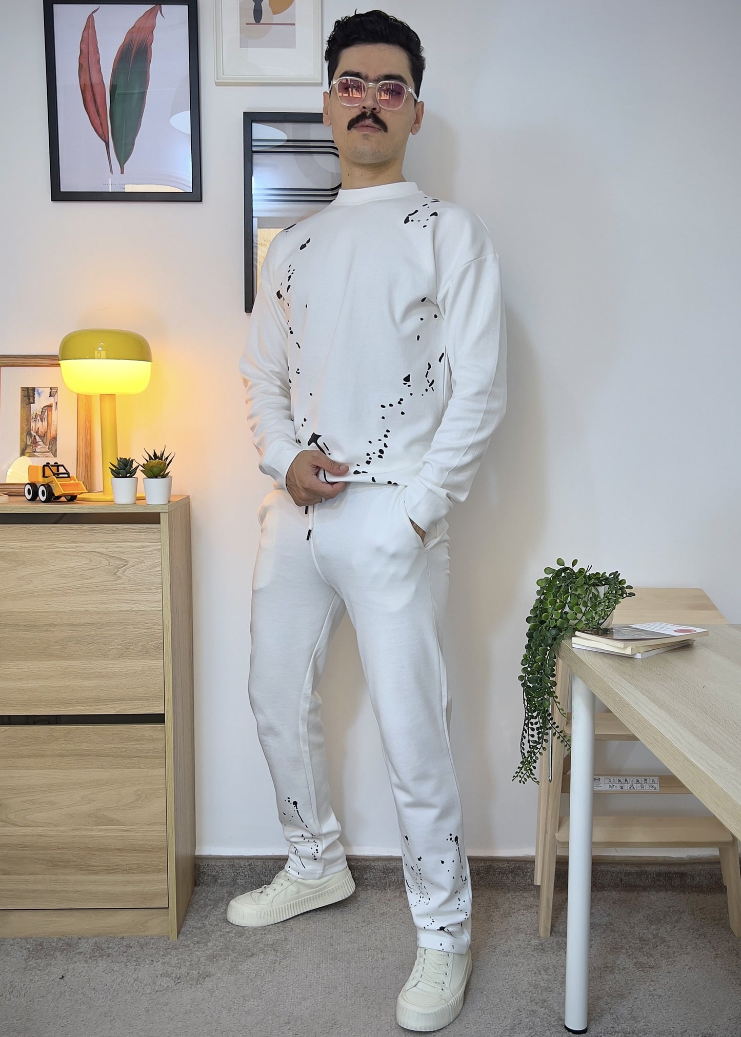 Pantalon et Sweat coupe droite tâche serigraphie en coton lourd 320 GSM