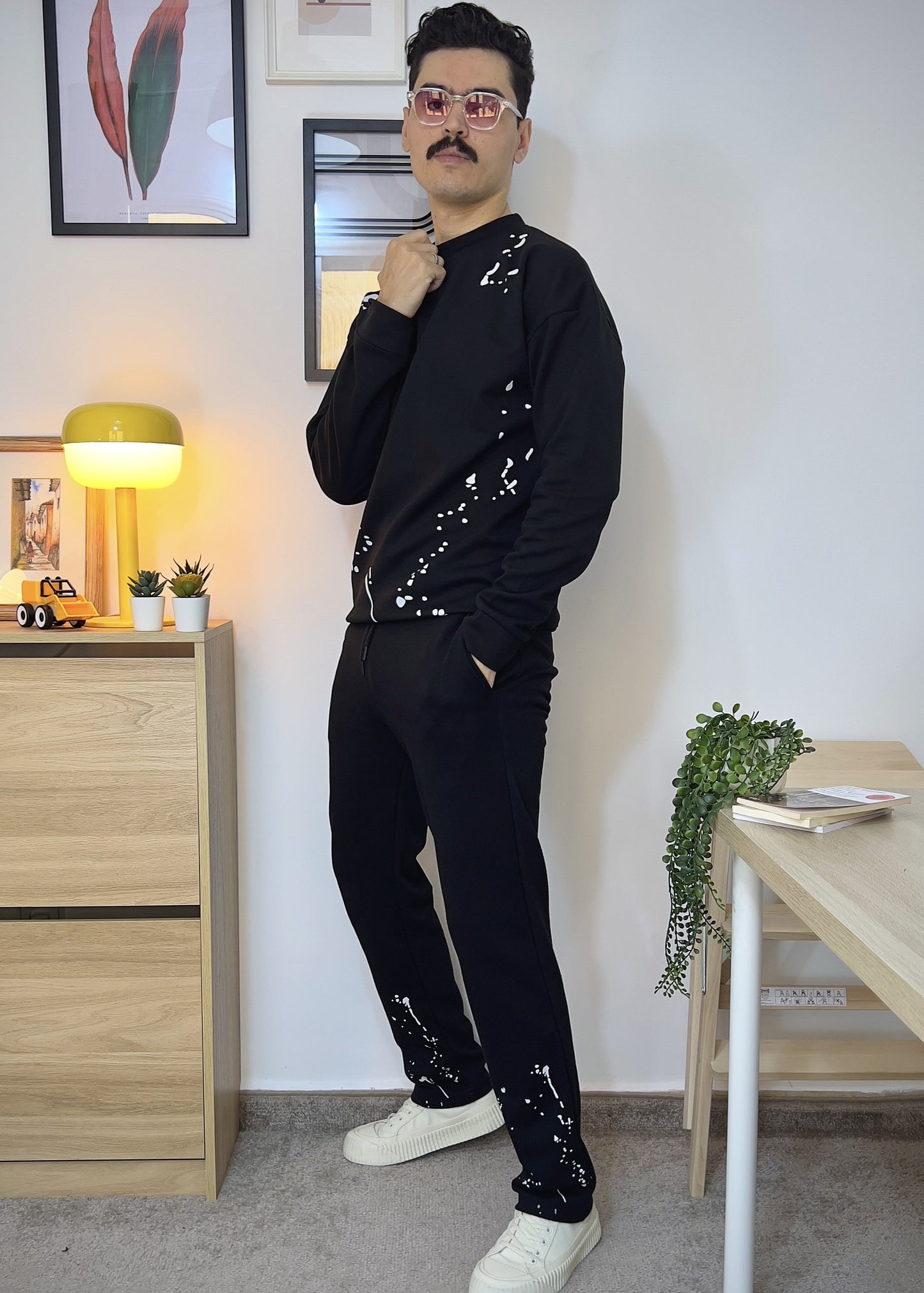 Pantalon et Sweat coupe droite tâche serigraphie en coton lourd 320 GSM