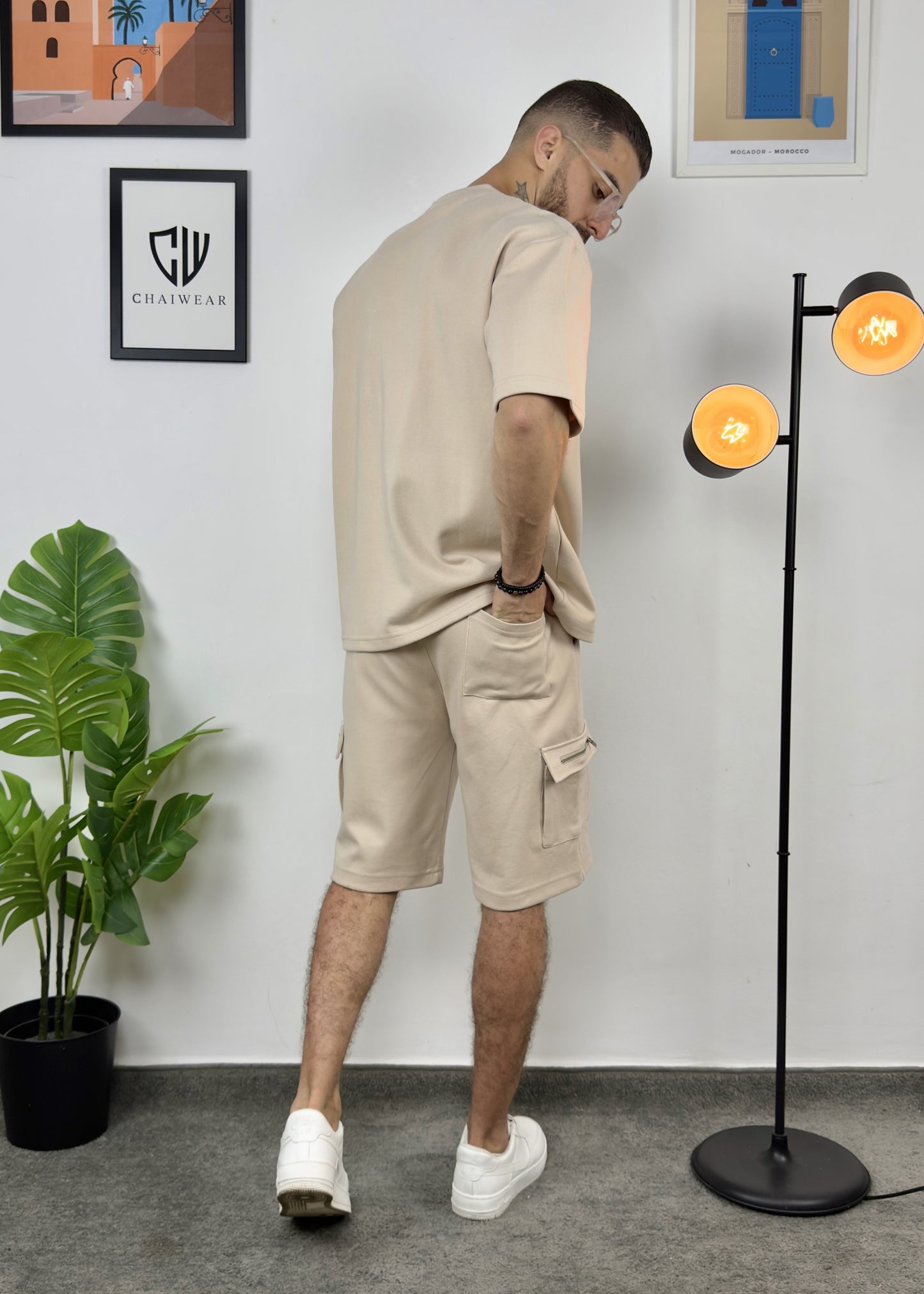 Short et T-shirt avec zip au rabat en coton lourd 320 GSM