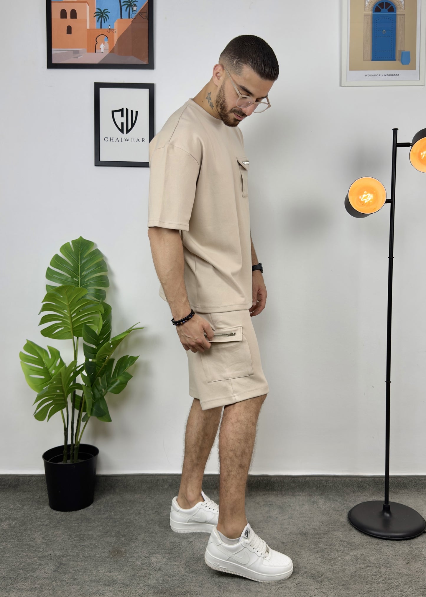 Short et T-shirt avec zip au rabat en coton lourd 320 GSM