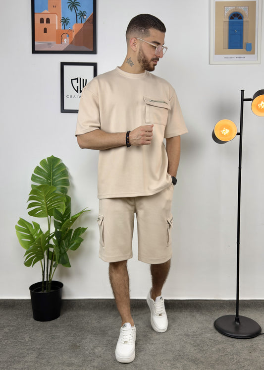 Short et T-shirt avec zip au rabat en coton lourd 320 GSM