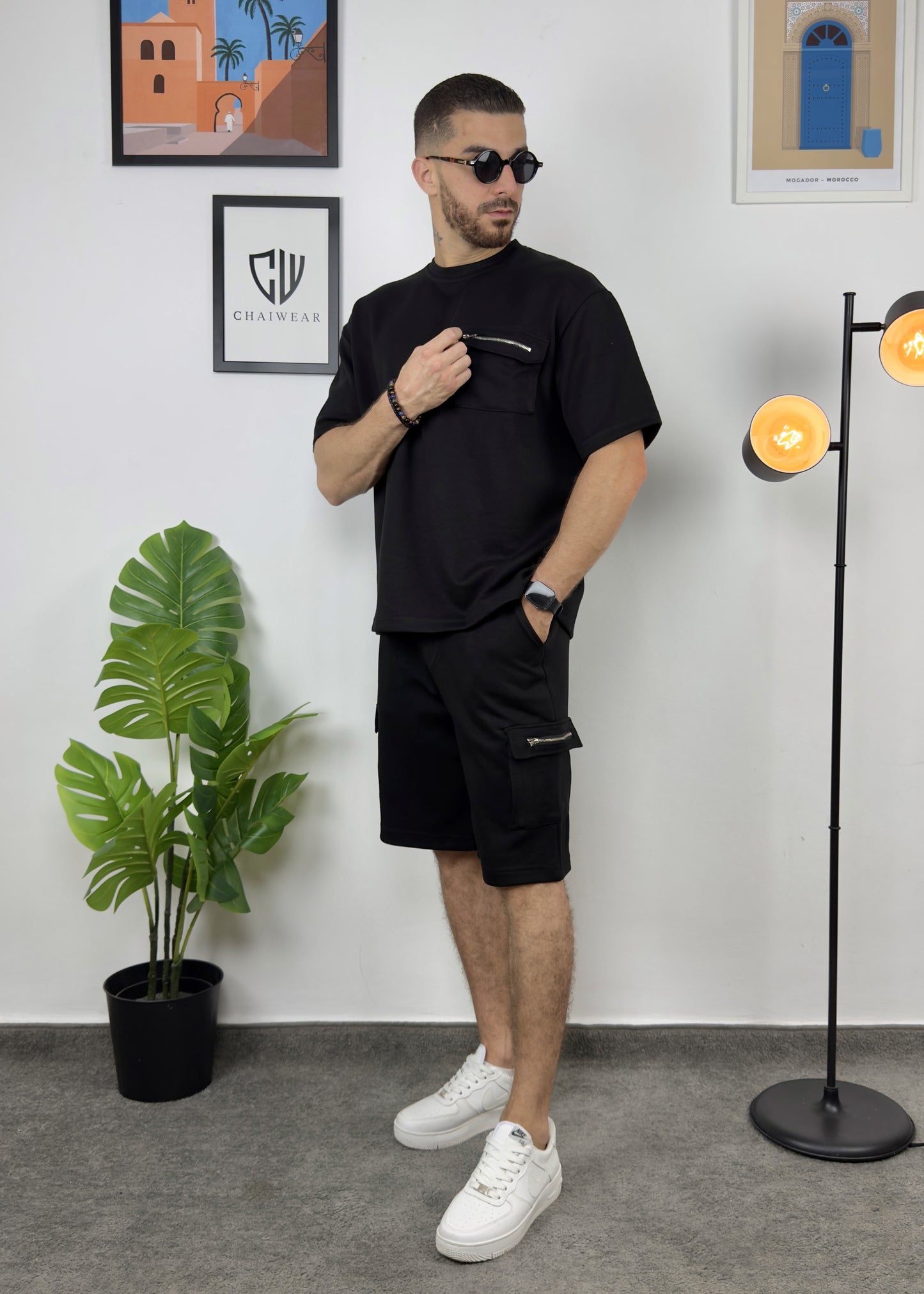 Short et T-shirt avec zip au rabat en coton lourd 320 GSM