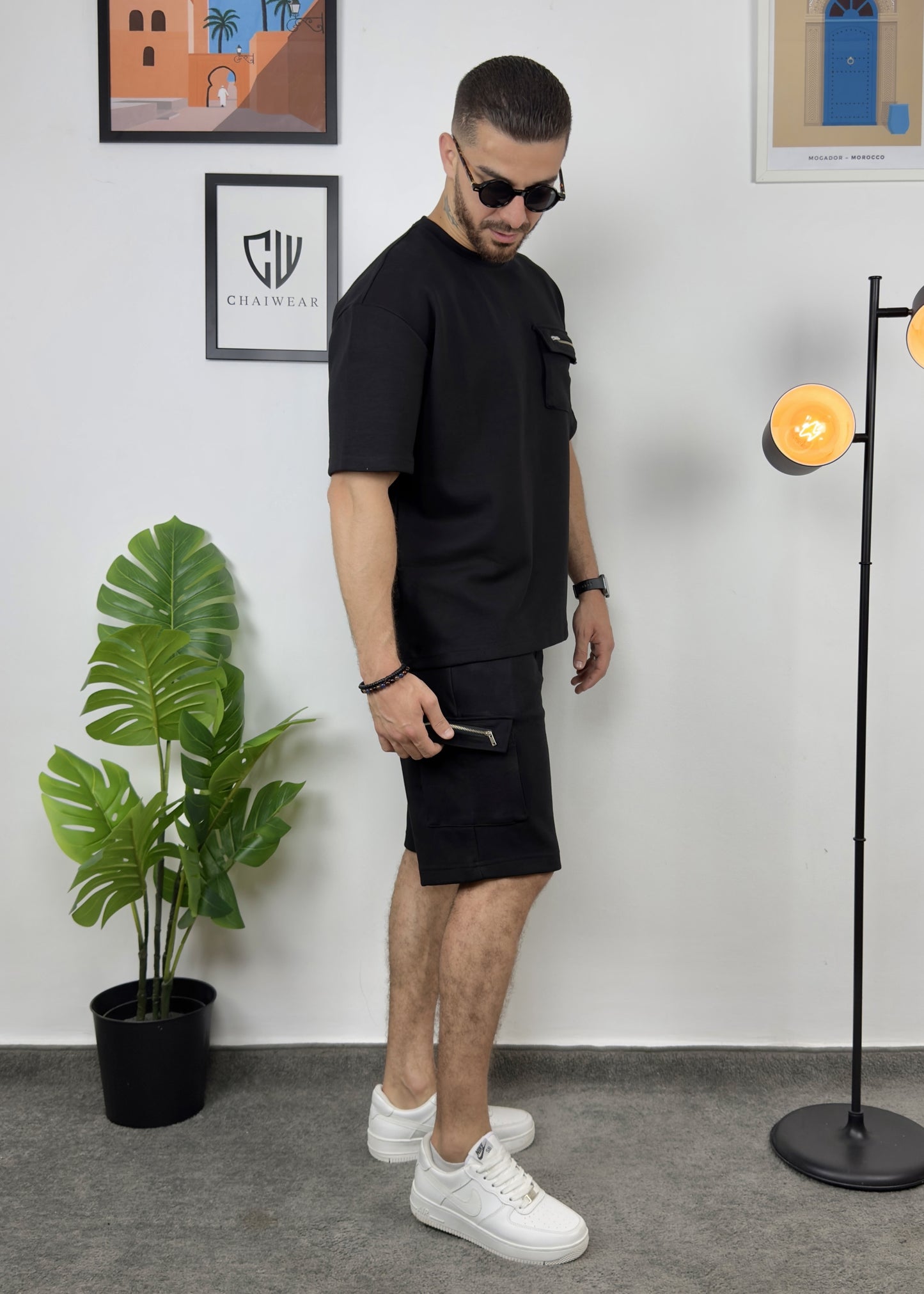 Short et T-shirt avec zip au rabat en coton lourd 320 GSM