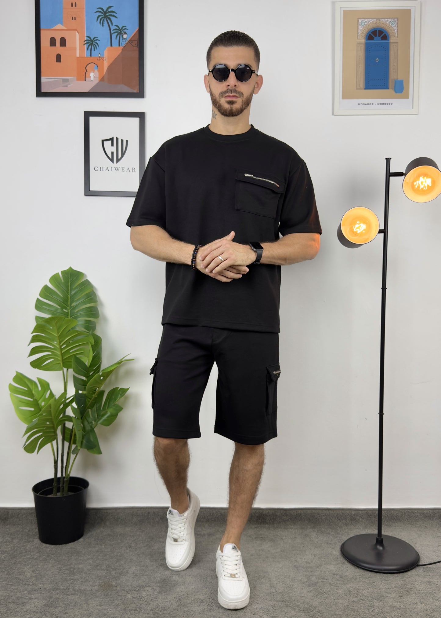 Short et T-shirt avec zip au rabat en coton lourd 320 GSM