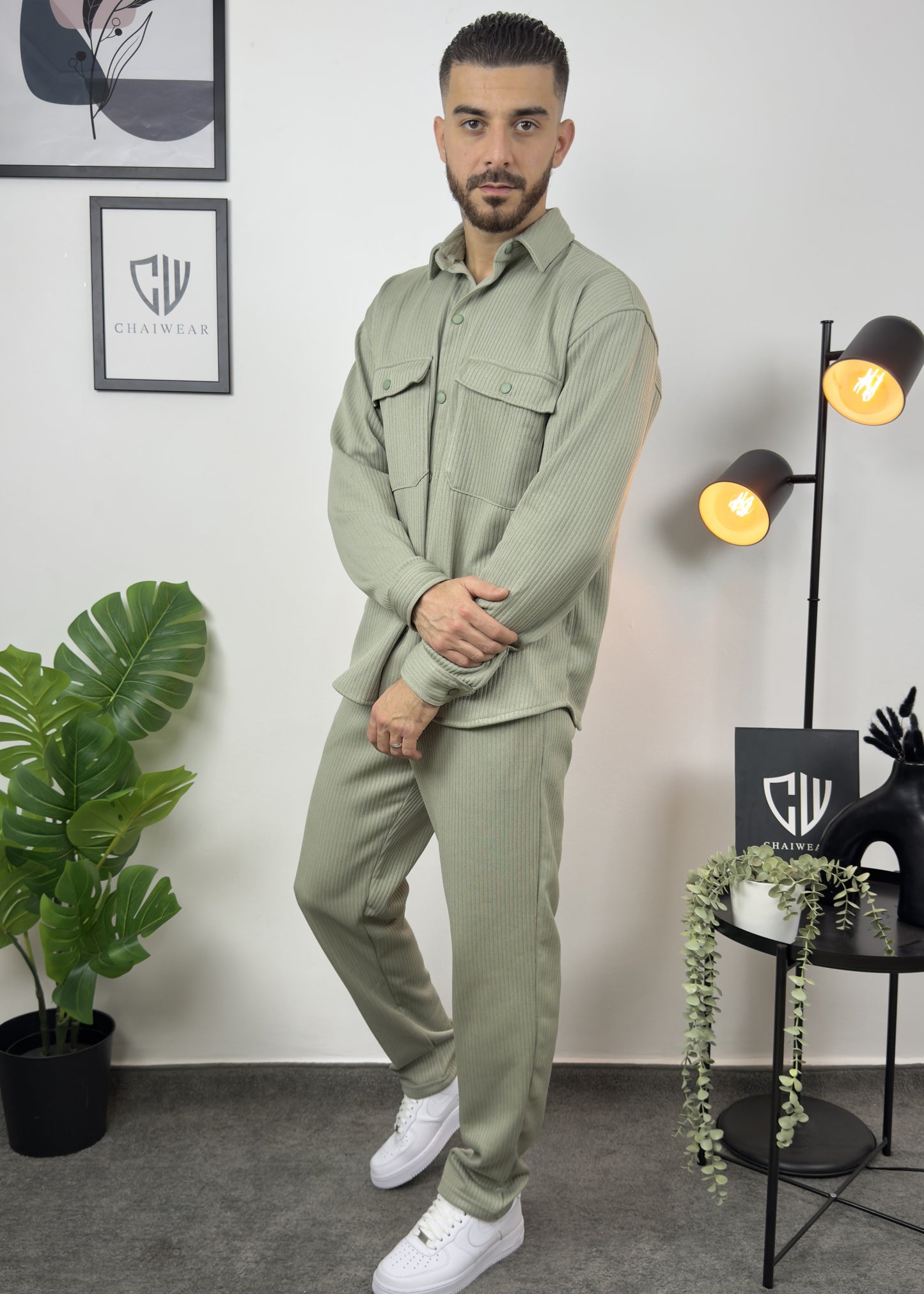 Pantalon et Chemise avec bouton oversize en coton lourd 450 GSM