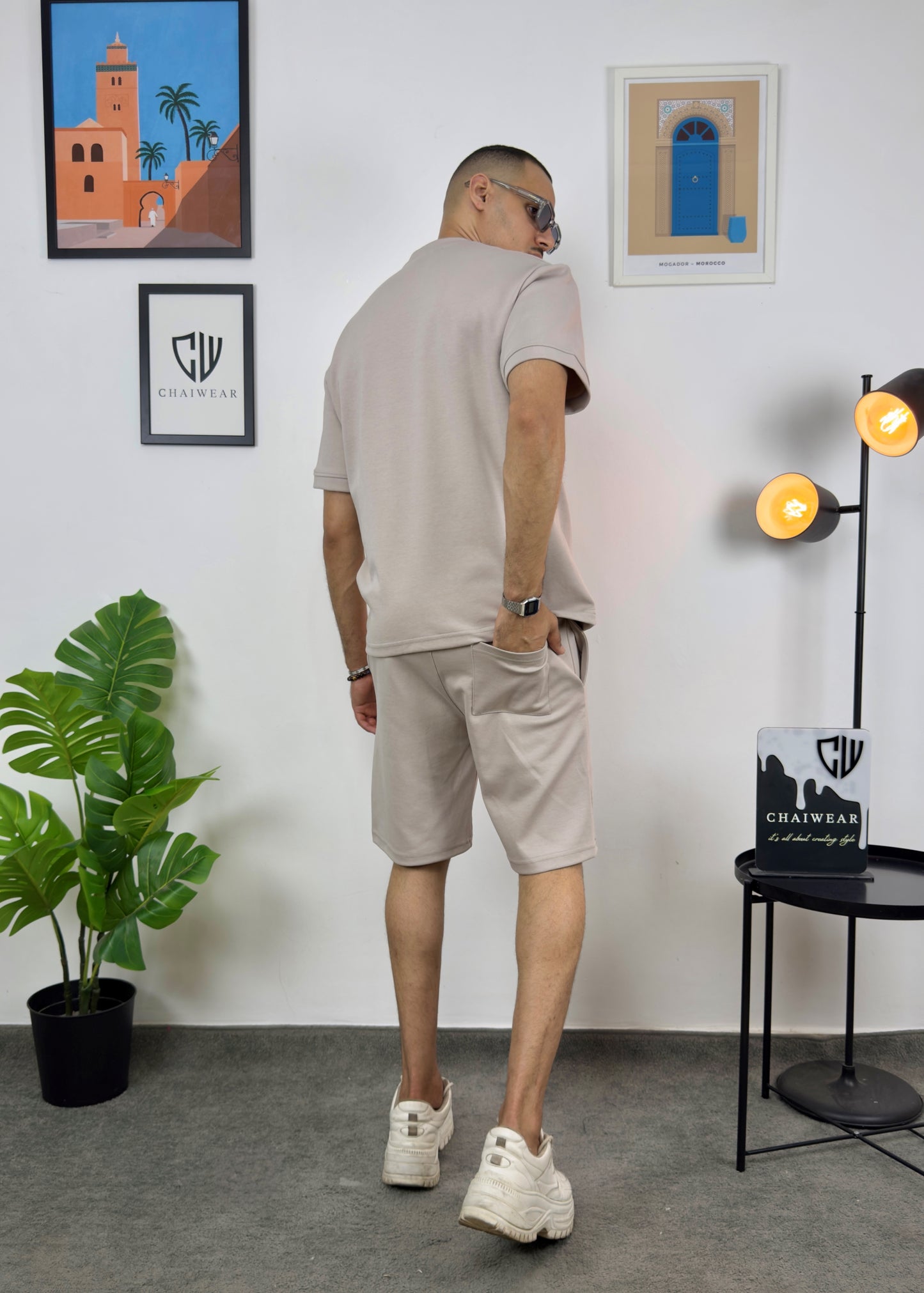 Short et T-shirt simple oversize en coton lourd 320 GSM