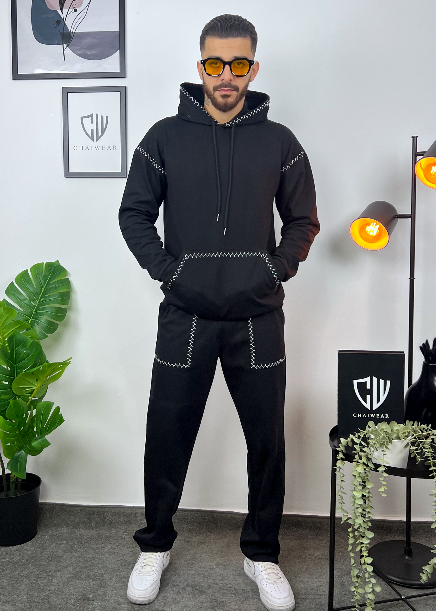 Pantalon et Capuche avec broderie oversize en coton lourd 320g / m²