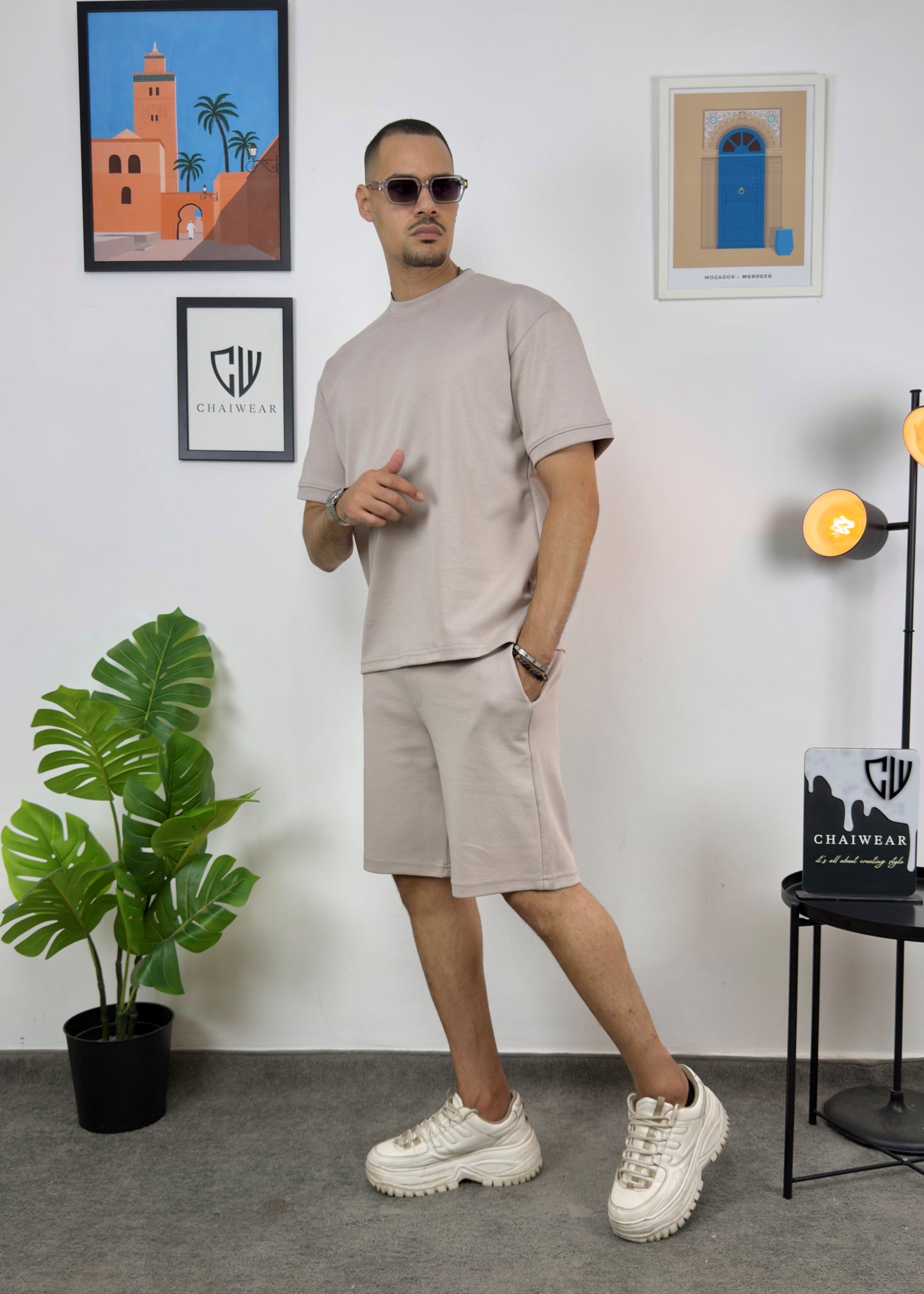 Short et T-shirt simple oversize en coton lourd 320 GSM