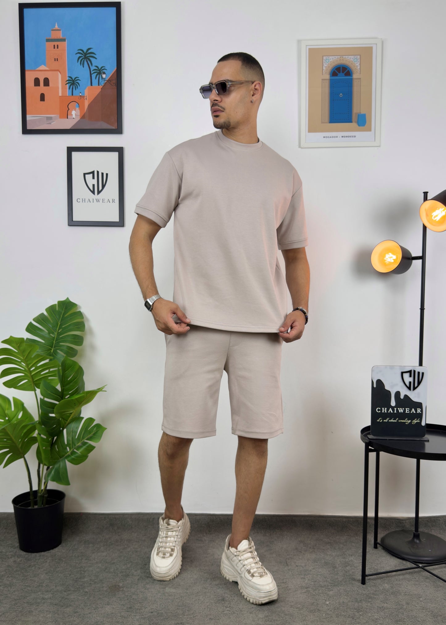 Short et T-shirt simple oversize en coton lourd 320 GSM