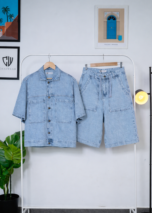 Short et Veste en Jeans oversize en coton lourd 12 Oz
