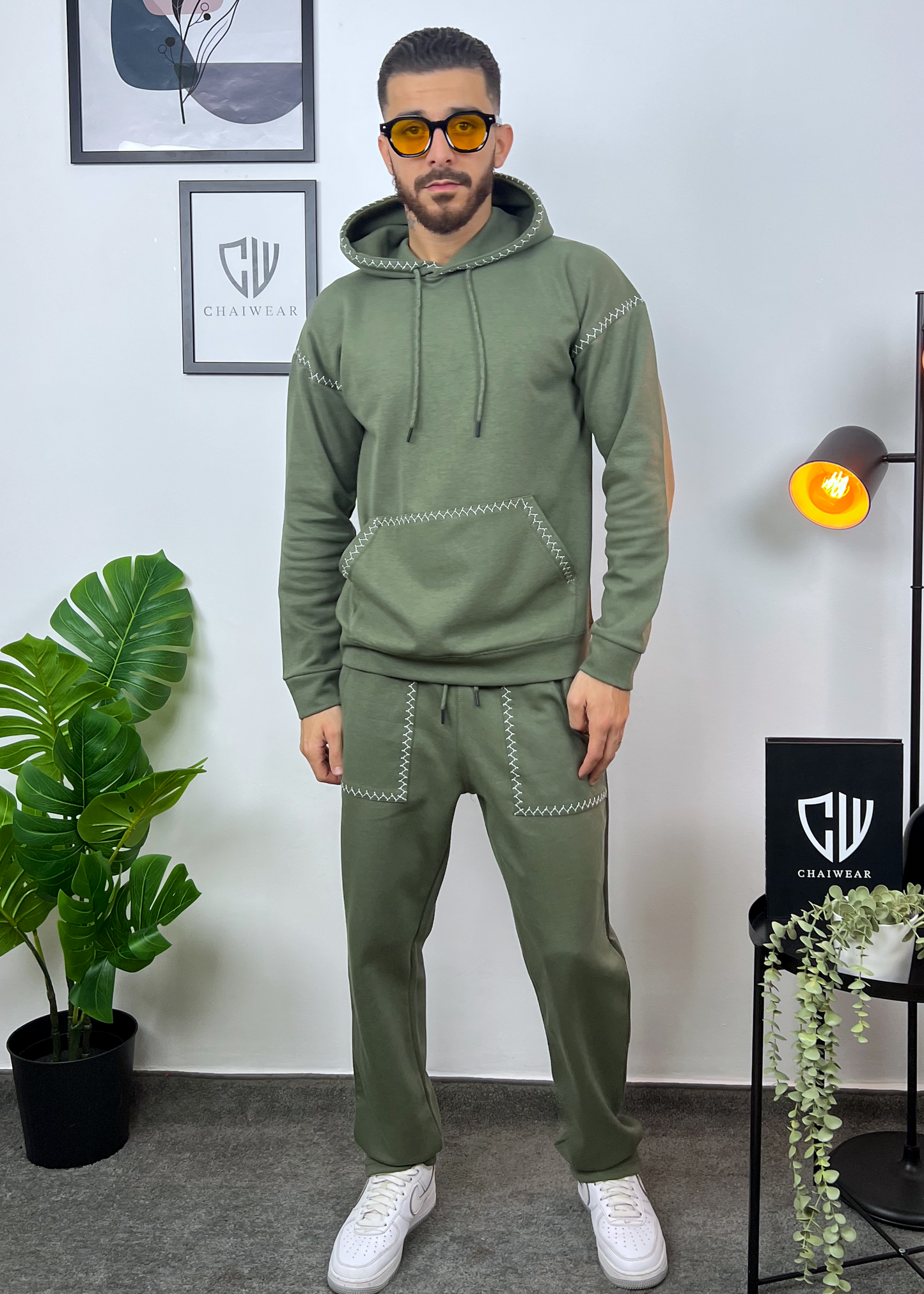 Pantalon et Capuche avec broderie oversize en coton lourd 320g / m²
