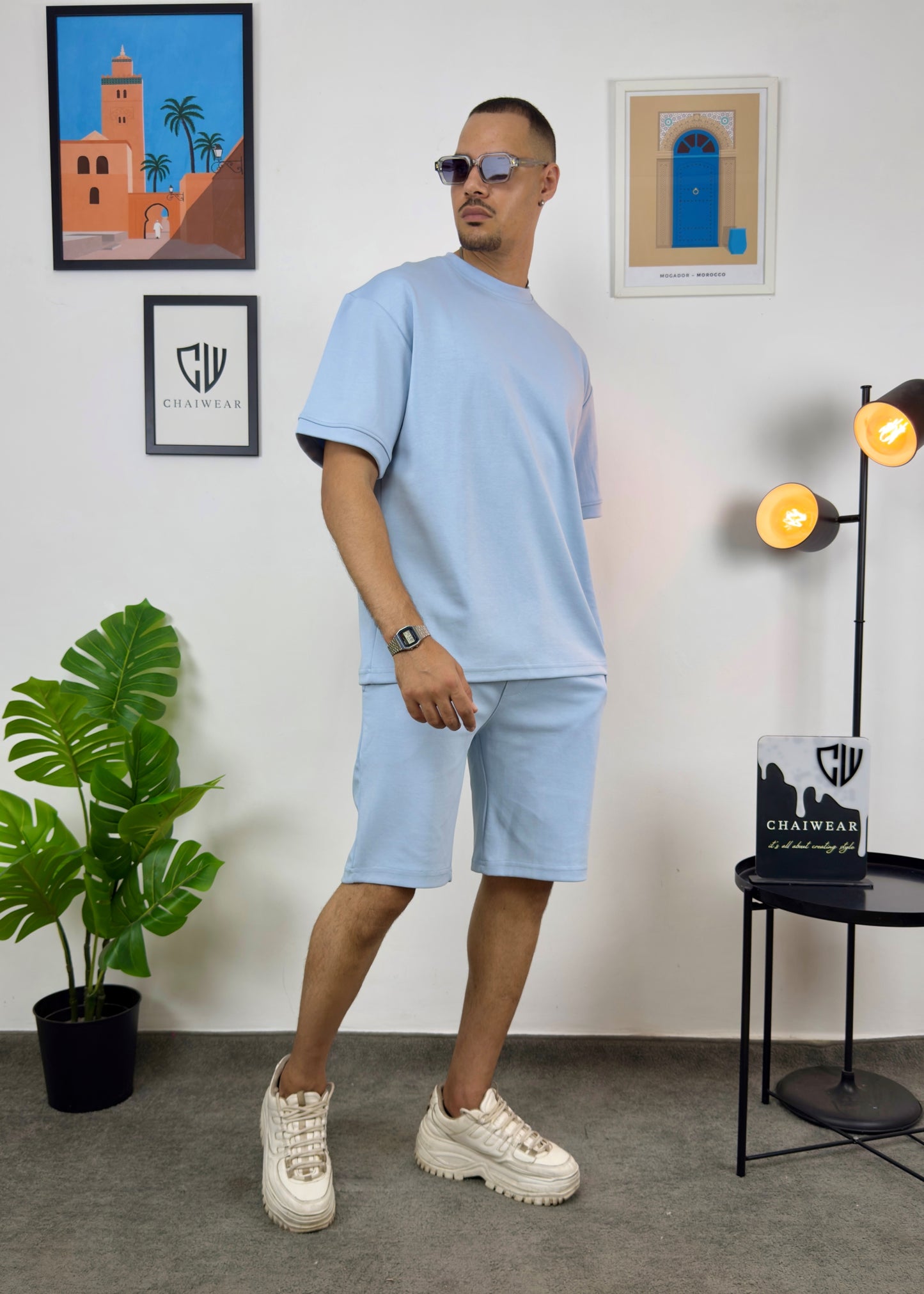 Short et T-shirt simple oversize en coton lourd 320 GSM