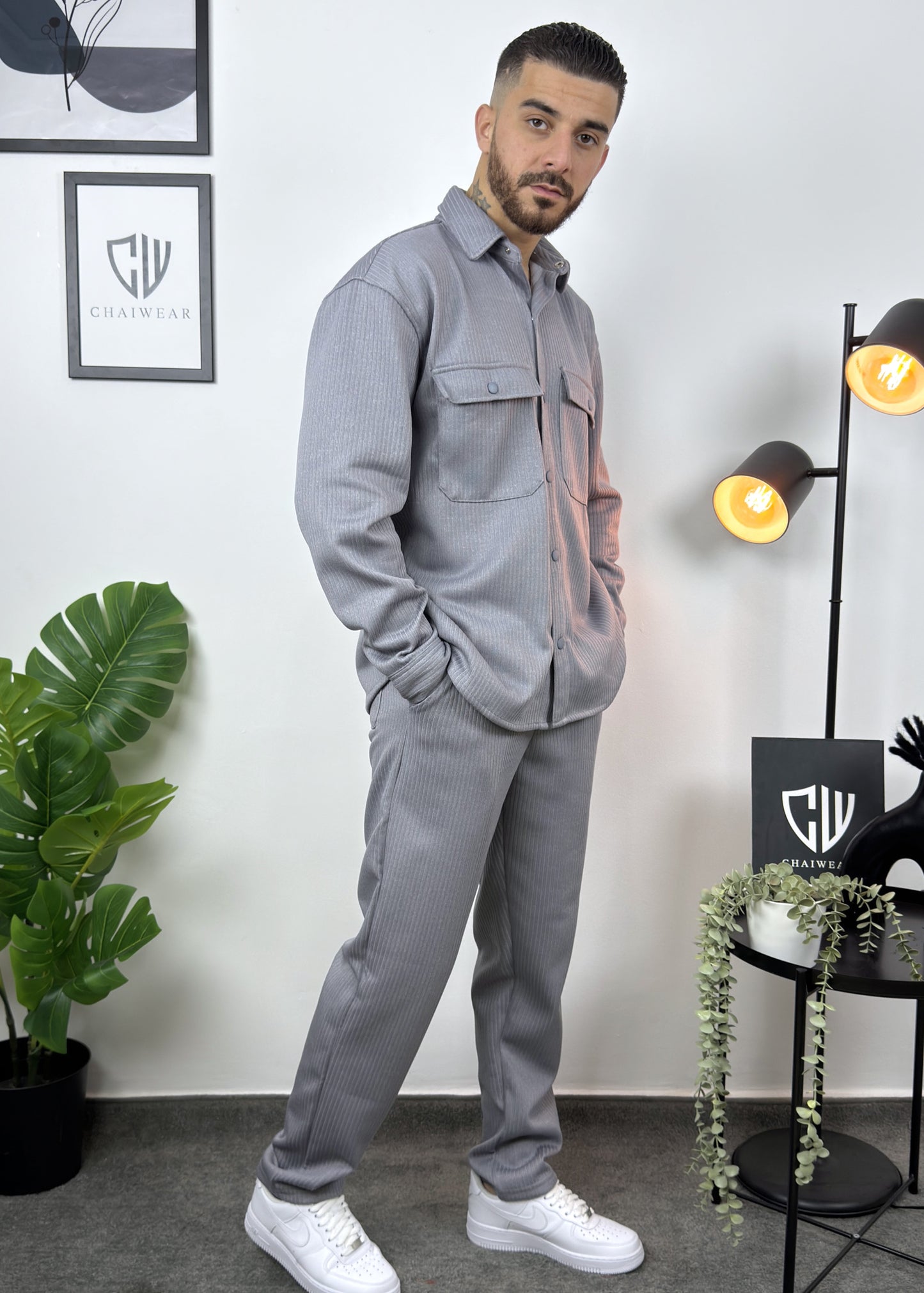 Pantalon et Chemise avec bouton oversize en coton lourd 450 GSM