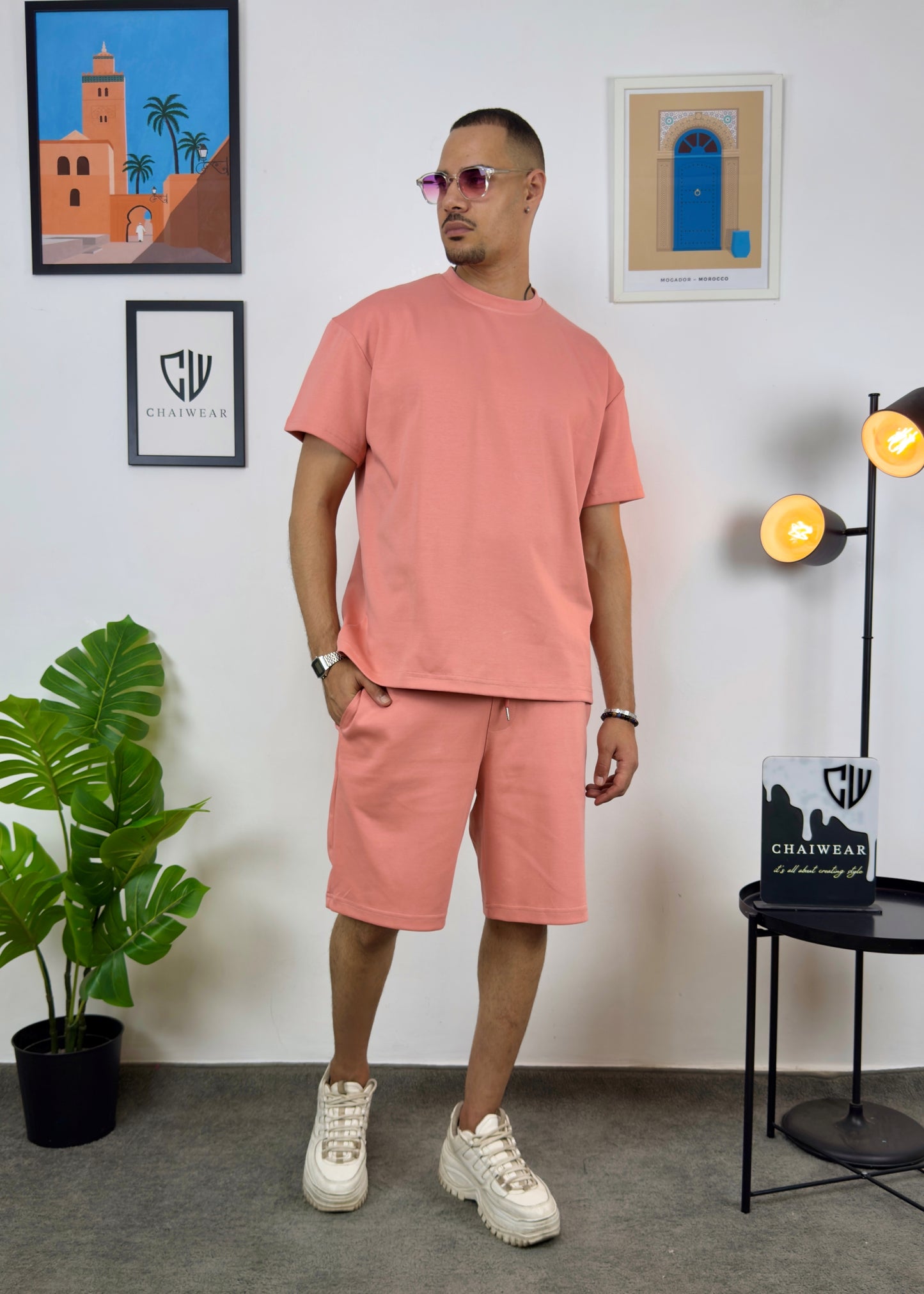 Short et T-shirt simple oversize en coton lourd 320 GSM