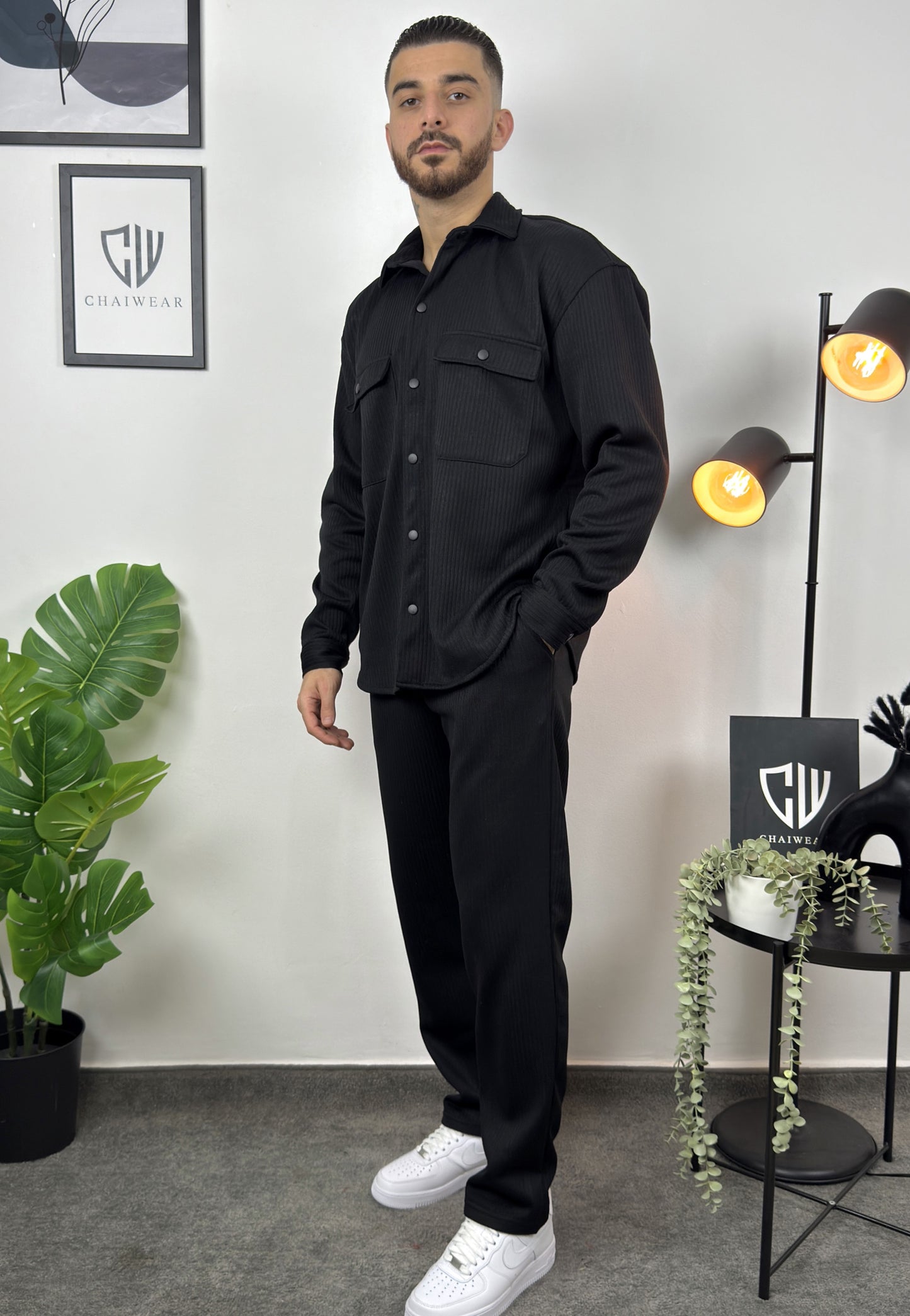Pantalon et Chemise avec bouton oversize en coton lourd 450 GSM