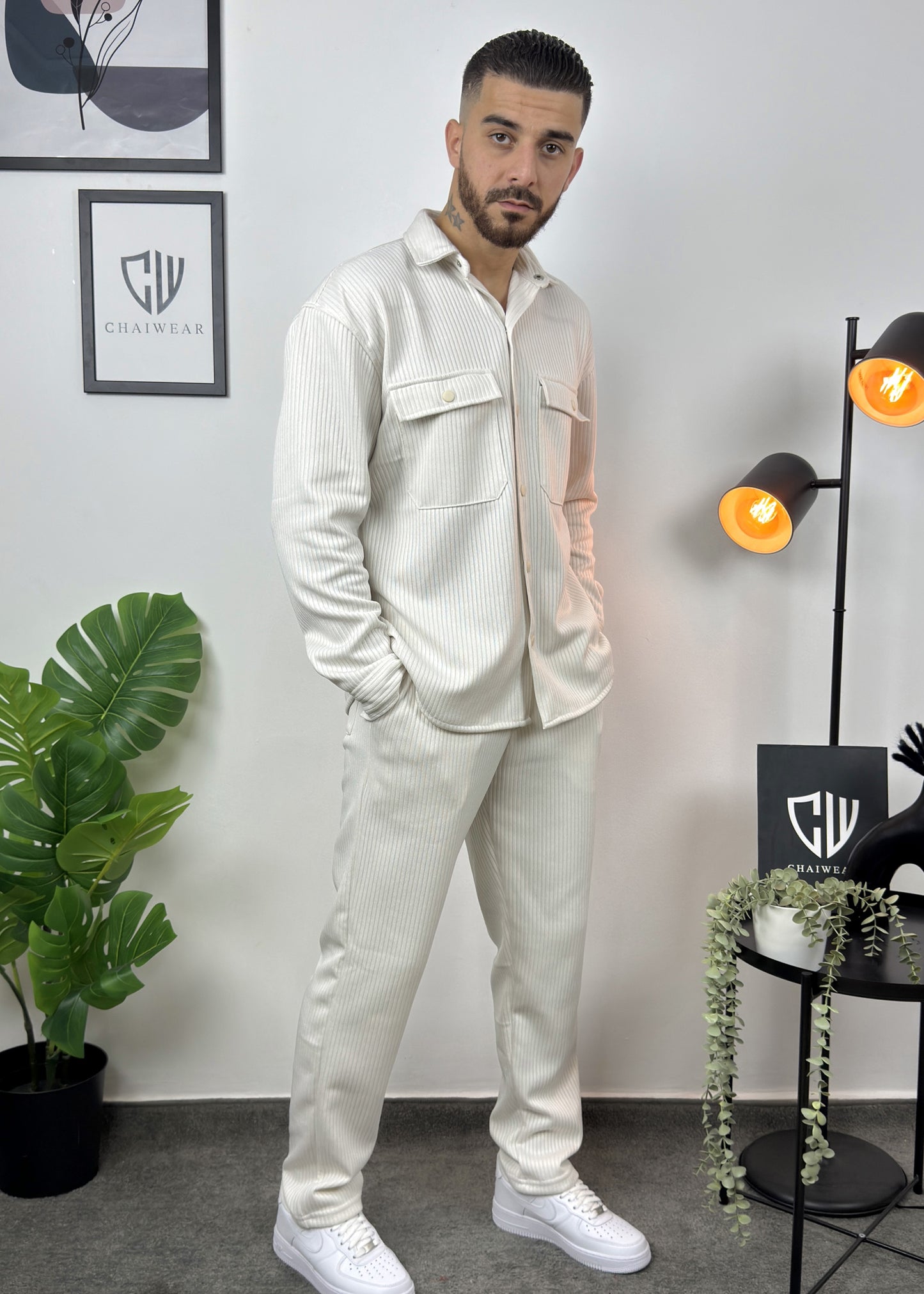 Pantalon et Chemise avec bouton oversize en coton lourd 450 GSM